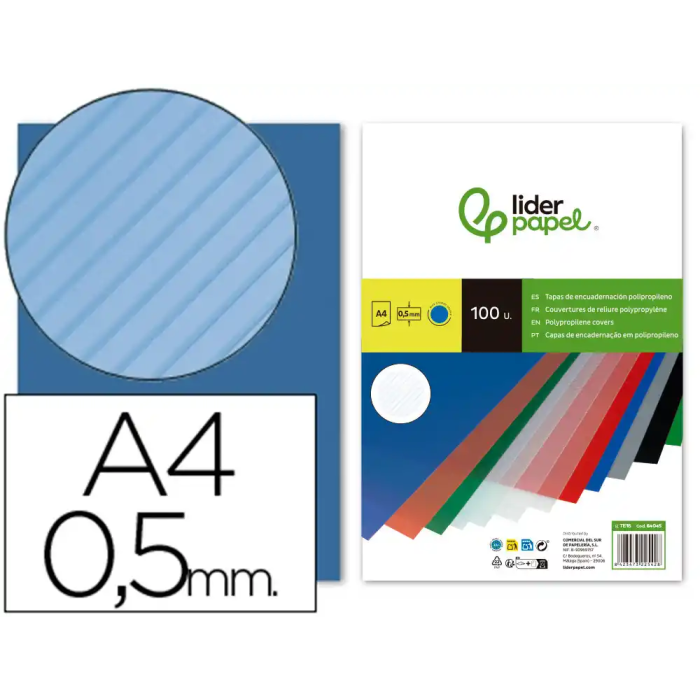 Liderpapel Tapa Polipropileno Rayado A4 0.5mm Azul Paquete 100 Unidades 0 Liderpapel Tapa Polipropileno Rayado A4 0.5mm Azul Paquete 100 Unidades 0