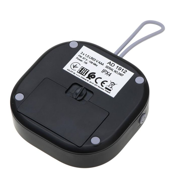 Adler Radio Portátil FM AD 1912 Resistente al Agua IPX4 con Reloj y Alarma, 9 x 9 x 2,5 cm 4
