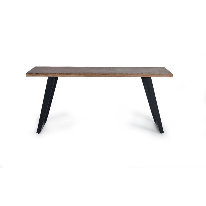 GINER Y COLOMER Mesa Comedor Acacia Natural con Patas de Metal Negro, Tapas Talladas a Mano, 4 cm de Grosor 1