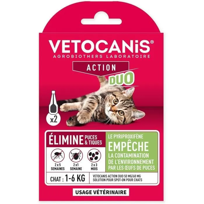 Vetocanis Pipetas Duo antipulgas y anti-garrapatas para Gatos - 2 pipetas, 5 semanas de protección 0 Vetocanis Pipetas Duo antipulgas y anti-garrapatas para Gatos - 2 pipetas, 5 semanas de protección 0