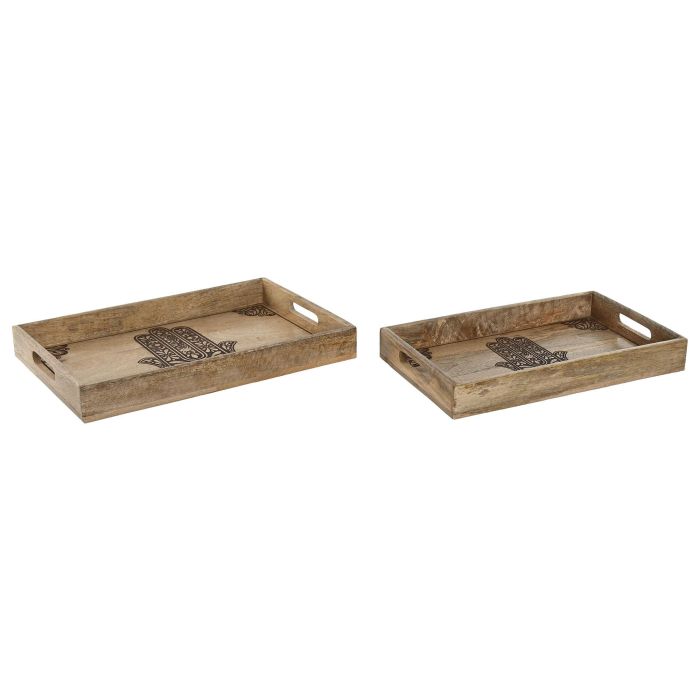 Bandeja Indio DKD Home Decor Natural Natural 27 x 5.5 x 43.5 cm Set de 2