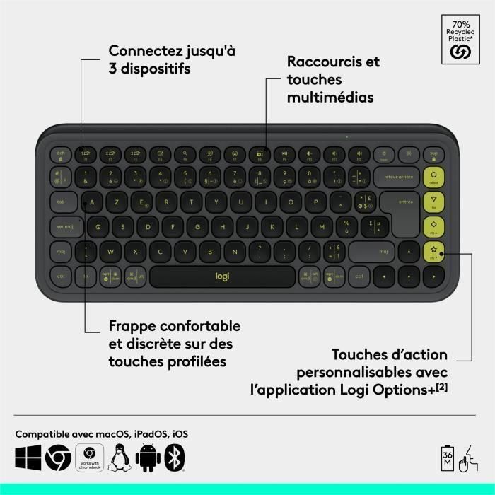 Teclado - Inalámbrico - Logitech - Teclas Pop Icon - AZERTY - Grafito 5