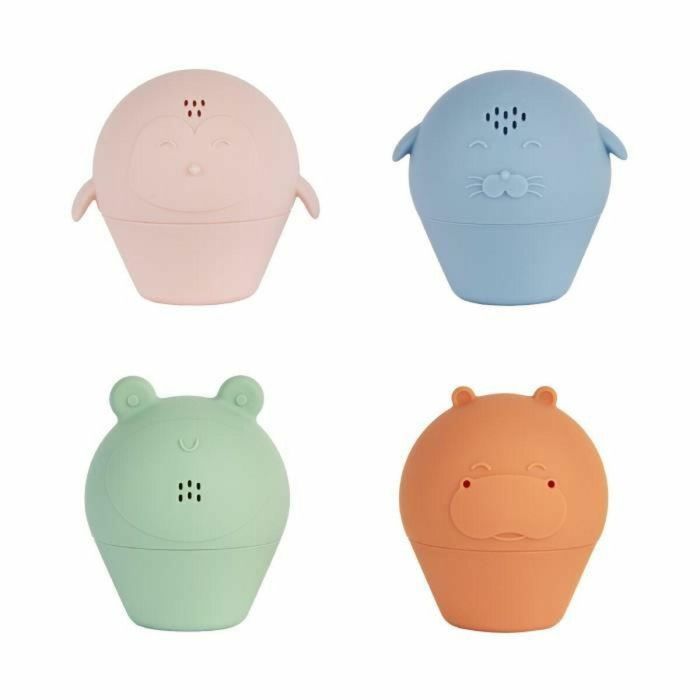 Badabulle Juego de 4 aspersores de baño Juguetes de baño de silicona suave Abiertos para lavar