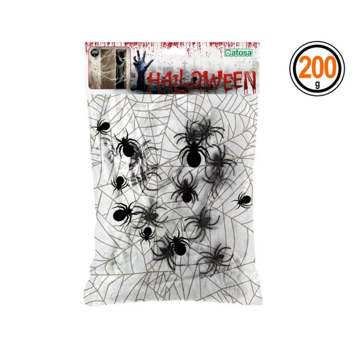 Telaraña Decoración Halloween Blanca 200 gr con Arañas Negras 0 Telaraña Decoración Halloween Blanca 200 gr con Arañas Negras 0