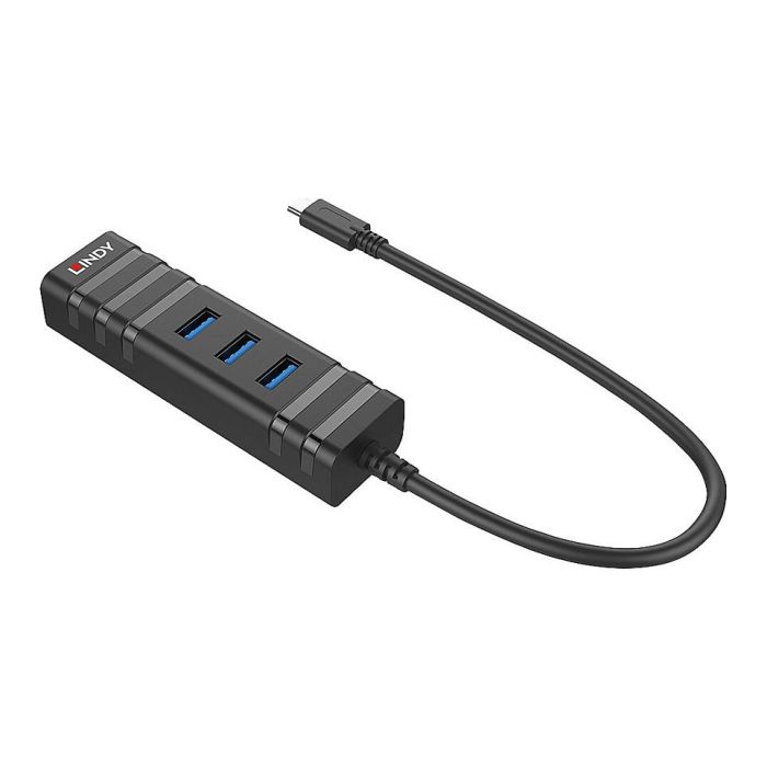 Lindy Hub y Convertidor Gigabit Ethernet USB 3.2 Type C con 3 Puertos USB 3.0 Type A