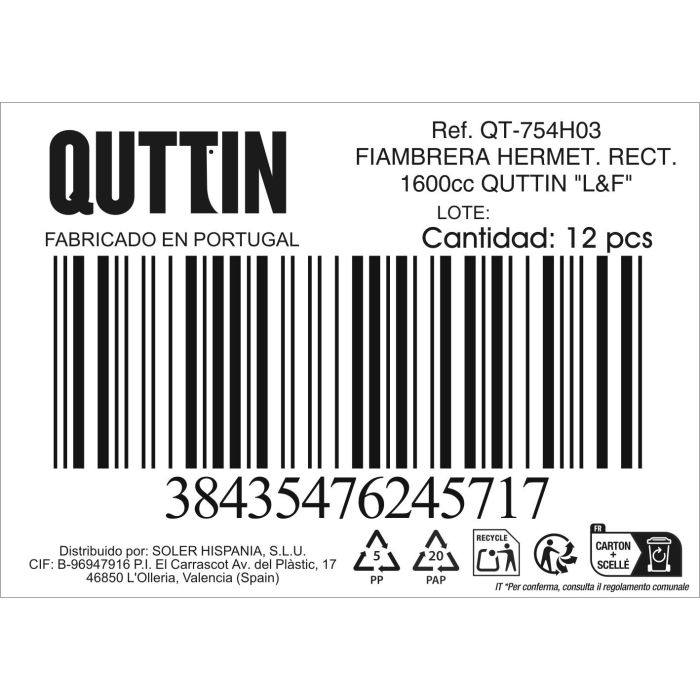 Fiambrera Hermética Quttin L&F 1600 ml- 15 x 10 x 18 cm 5