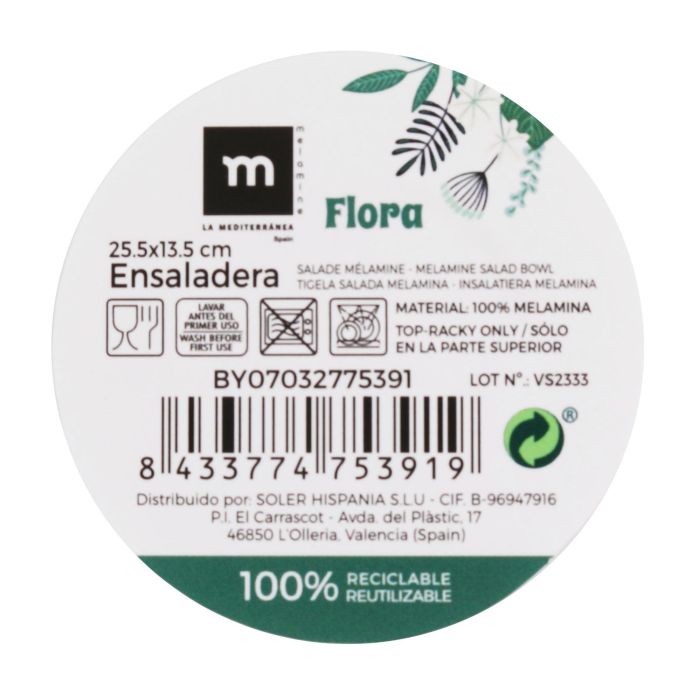 Ensaladera Melamina Flora 25.5x13.5 cm - La Mediterranea (8 Unidades) 3 Ensaladera Melamina Flora 25.5x13.5 cm - La Mediterranea (8 Unidades) 3