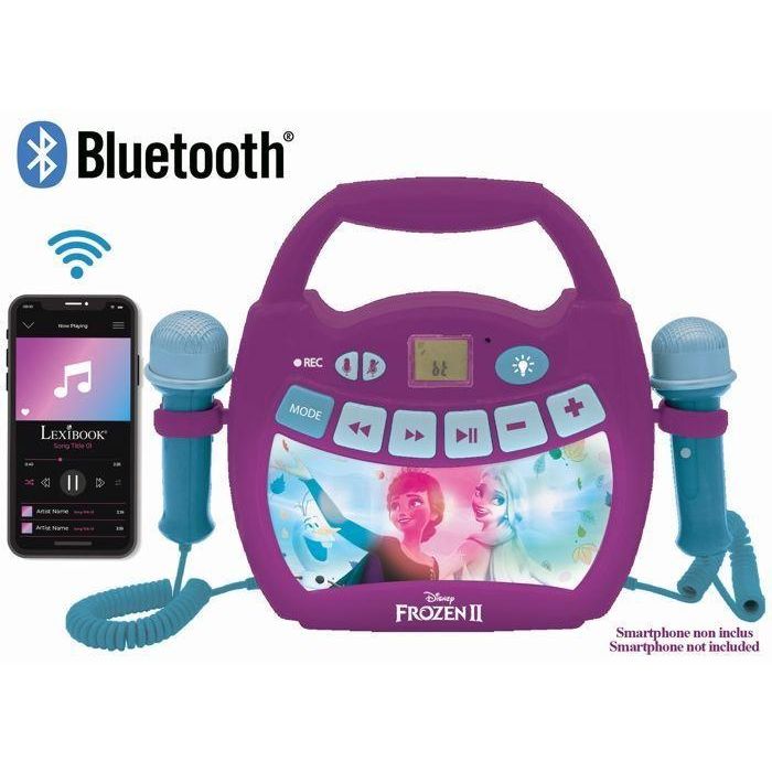 Lexibook Reproductor de Karaoke Infantil La Reina de las Nieves Portátil Bluetooth 2 Micrófonos Efectos de Luz Grabación de Voz Batería Recargable 3