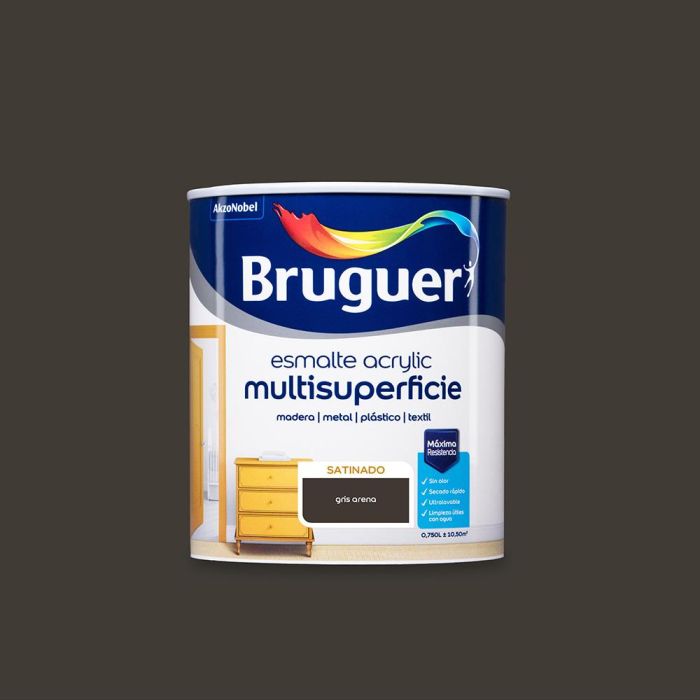 Bruguer Esmalte acrílico multisuperficie gris arena satinado 0,750l 5161515 para interior y exterior