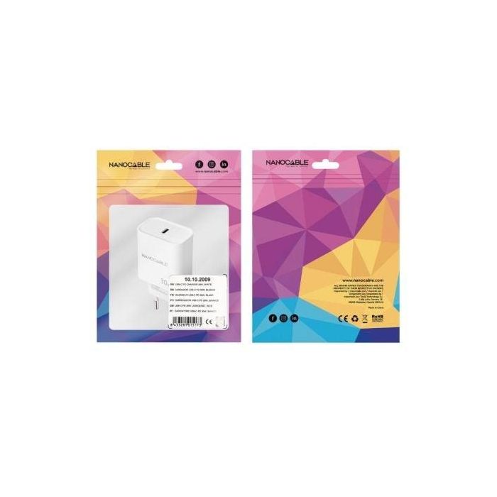Cargador de Pared Nanocable 10.10.2009/ 1xUSB Tipo-C/ 30W/ Blanco 1 Cargador de Pared Nanocable 10.10.2009/ 1xUSB Tipo-C/ 30W/ Blanco 1
