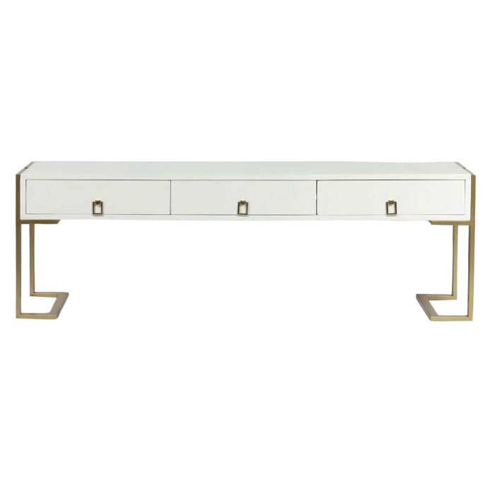 DKD Home Decor Mesa Centro Glam Blanco Dorado Madera Metal 3 Cajones Desmontable 150x36x48 cm