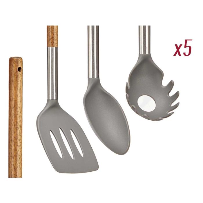 Set 5 Utensilios Cocina Kinvara - Nylon, Acero Inoxidable, Madera Acacia - 8.5x35x20.5 cm (6 Unidades) 3 Set 5 Utensilios Cocina Kinvara - Nylon, Acero Inoxidable, Madera Acacia - 8.5x35x20.5 cm (6 Unidades) 3