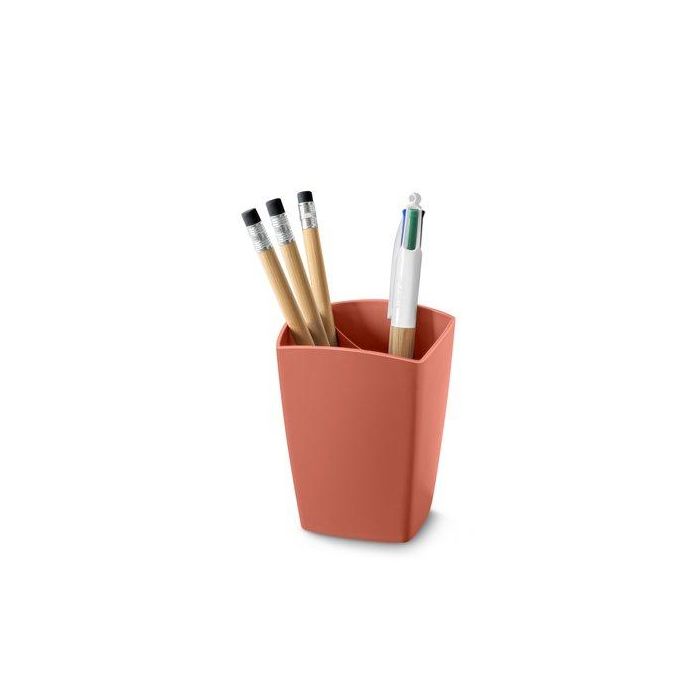 Cep Cubilete Portalápices Terra Nova Terracota 74x74x95mm Plástico PS Reciclado - 2 Compartimentos para 32 Lápices
