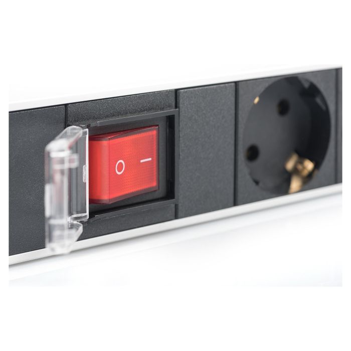 Digitus Regleta de enchufes 7 tomas con interruptor, perfil de aluminio, cable de 2m, color negro