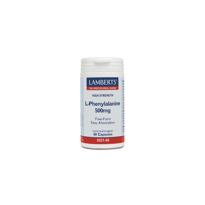 LAMBERTS L-Fenilalanina 500 mg, 60 cápsulas, aminoácido esencial para neurotransmisores