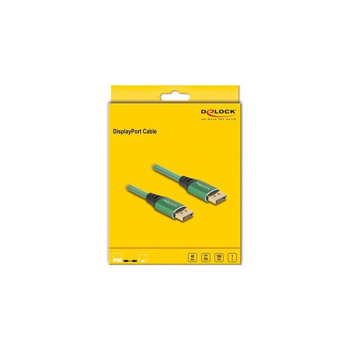 DeLOCK Cable DisplayPort 2.1 16K 60Hz 1m Hembra-Hembra 40 Gbit/s, Conectores de Metal Dorado, Blindado 3 Capas, Verde, 89111 1 DeLOCK Cable DisplayPort 2.1 16K 60Hz 1m Hembra-Hembra 40 Gbit/s, Conectores de Metal Dorado, Blindado 3 Capas, Verde, 89111 1