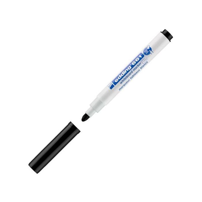 Edding Marcador para Pizarra Blanca Punta Redonda 1-2mm Negro (10 Unidades) Tinta Cap-Off Borrado en Seco (10 Unidades)