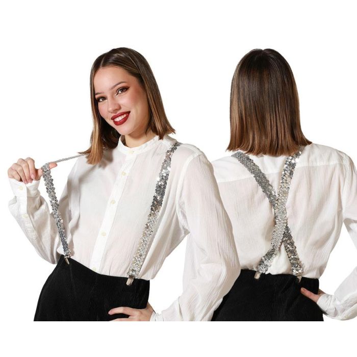 Tirantes Plateados Lentejuelas para Disfraz de Artista, Mago, Cantante, Espectáculo
