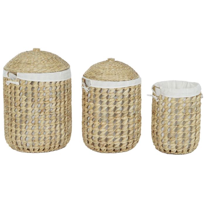 Cesta Ropa Balines DKD Home Decor Natural Blanco 46 x 69 x 46 cm Set de 3