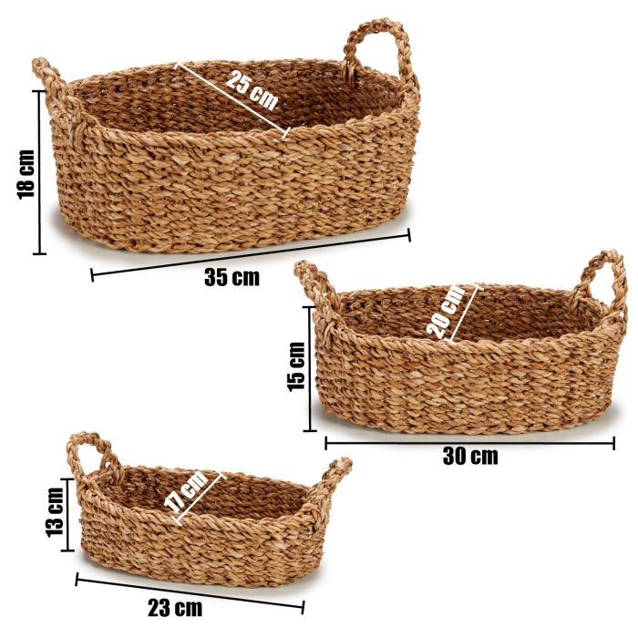 Set 3 Cestos Asa Ovalados Giftdecor - 36x25x22 cm, 33x20x18 cm, 25x16x11 cm - Alga de mar, Marrón (4 Unidades) 2 Set 3 Cestos Asa Ovalados Giftdecor - 36x25x22 cm, 33x20x18 cm, 25x16x11 cm - Alga de mar, Marrón (4 Unidades) 2