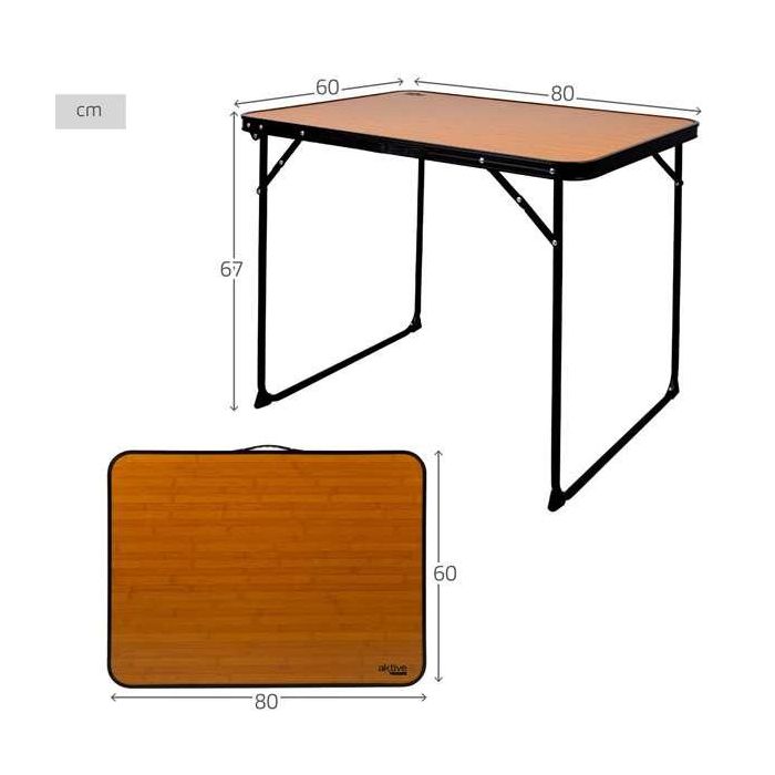 Aktive Mesa Camping Plegable Acero Bambú 80x60x67 cm 6 Aktive Mesa Camping Plegable Acero Bambú 80x60x67 cm 6