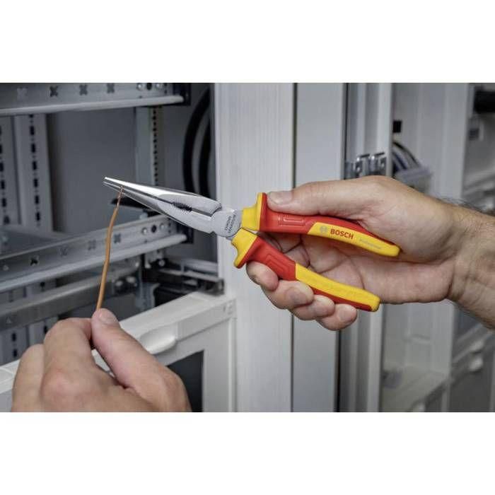 Alicates de boca recta Bosch Professional VDE de 200 mm (certificados hasta 1000 V, aislados con poliuretanos termoplásticos) 1