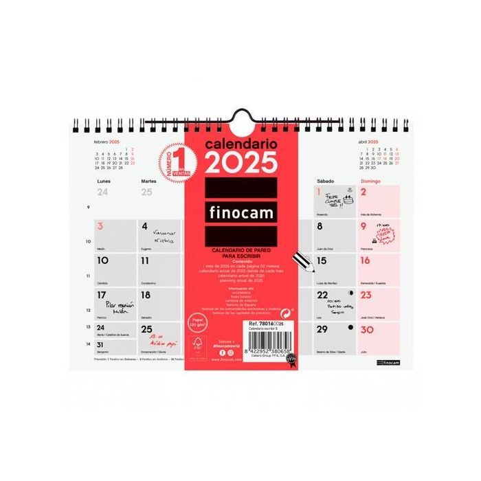 Finocam Calendario De Pared Para Escribir S-210x150 mm Neutro 2025 Finocam Calendario De Pared Para Escribir S-210x150 mm Neutro 2025
