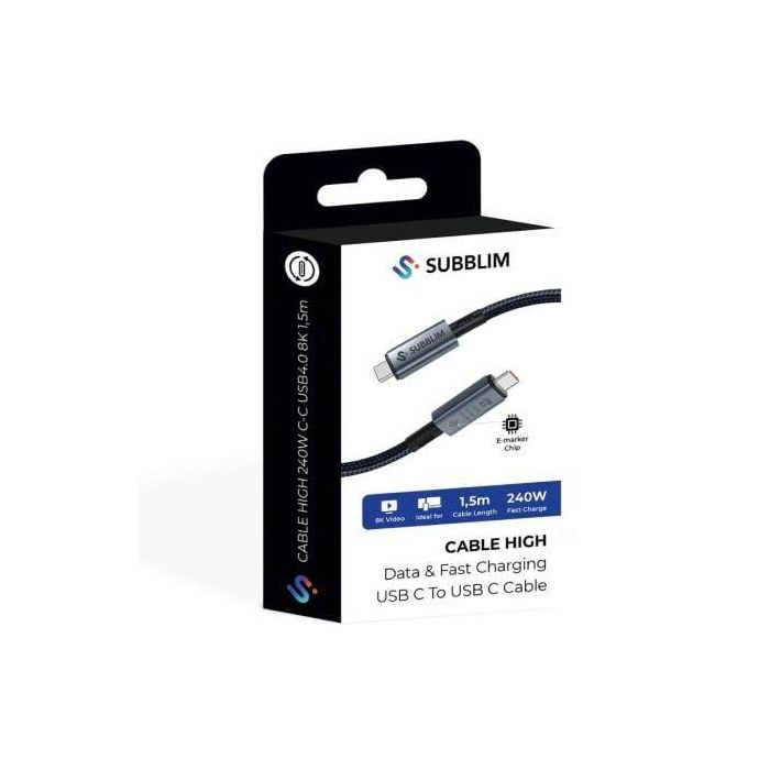Cable USB-C a USB-C Subblim HIGH Negro 1,5 m 4 Cable USB-C a USB-C Subblim HIGH Negro 1,5 m 4