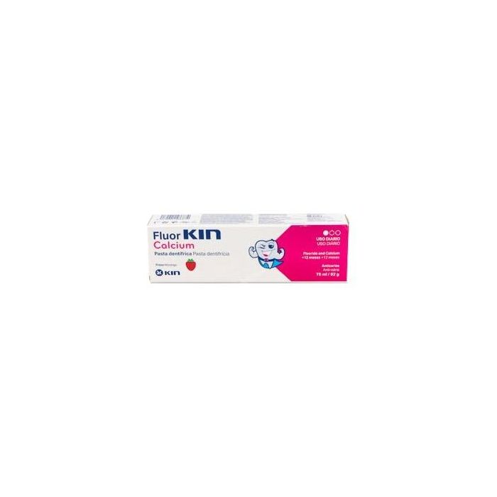 Kin Fluorkin Calcium Pasta Dentífrica Niños +12 meses. Cuidado Diario. Previene Caries y Placa. Fortalece Dientes. Sabor Fresa 75 ml.
