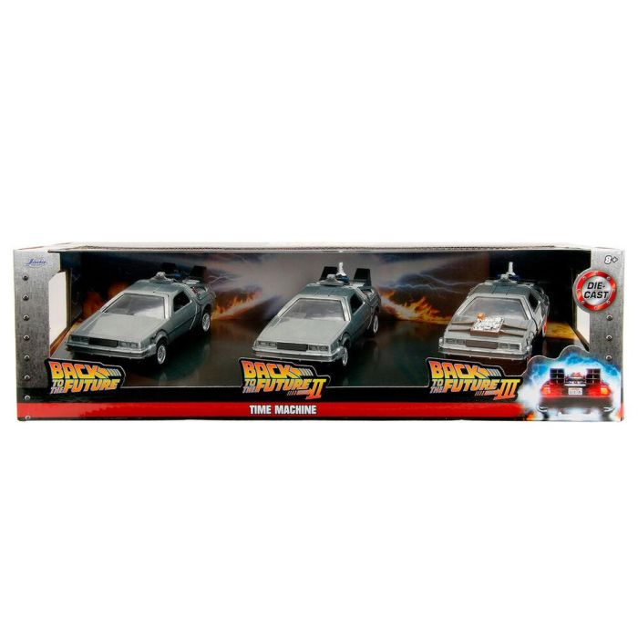 Regreso al Futuro Set 3 Vehículos DeLorean Escala 1:32 Edición Especial 40 Aniversario Metal