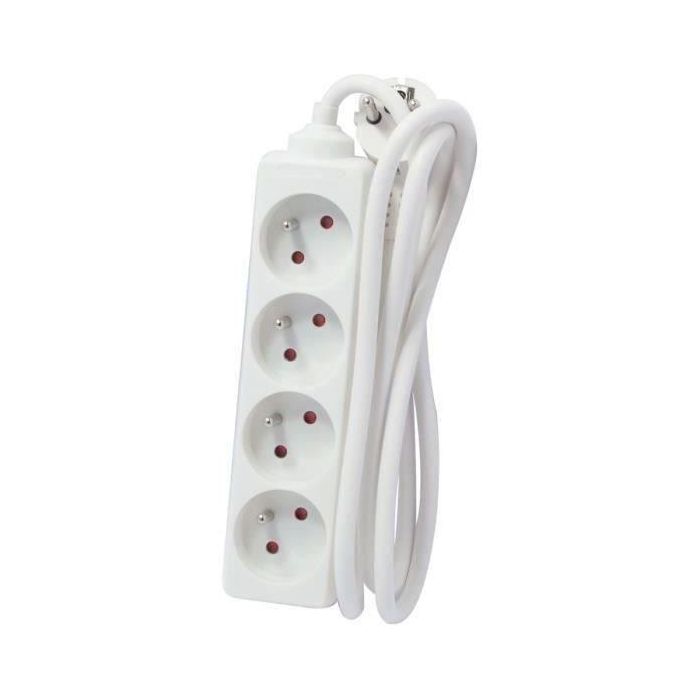 Chacon Regleta de Alimentación Múltiple - Bloque de Extensión de Enchufes con 4 Tomas, 16 Amperios y Cable de 5 Metros, Blanca