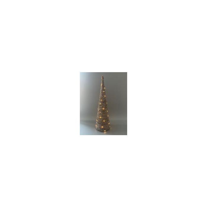 DKD Home Decor Cono de Navidad Alpina Decorativo de Ratán con LED Marrón Claro (19x62x19 cm), 2 Pilas AA 2