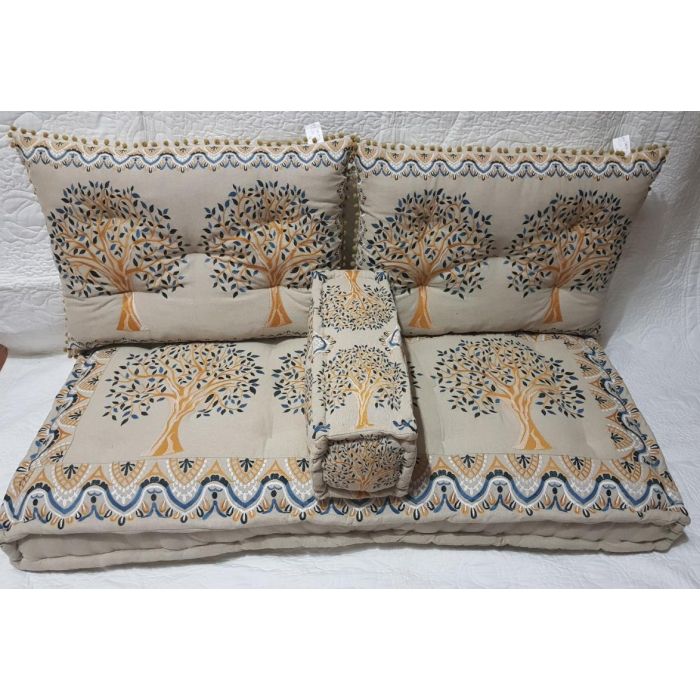 DKD Home Decor Sillon Colección Rodev Set de 4 Algodón Desgastado Amarillo Beige 76x145 cm Altura Asiento 13cm