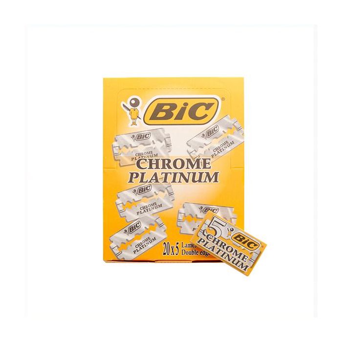 Bic Hojas de Afeitar Doble Filo Cromo Platino 100 Unidades (20 Blisters de 5) Para Afeitado y Acabados