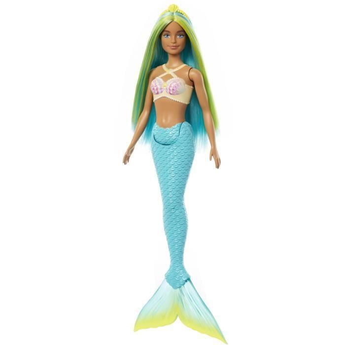 Mattel Muñeca Barbie Sirena con Cola Rígida, Diadema, Corpiño de Conchas y Cola de Colores - Modelos Surtidos, Edad +3 Años