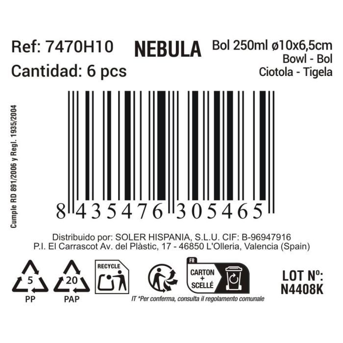 La Mediterranea Bol 250ml Ø10.2 x 6.5 cm Nebula Md 2