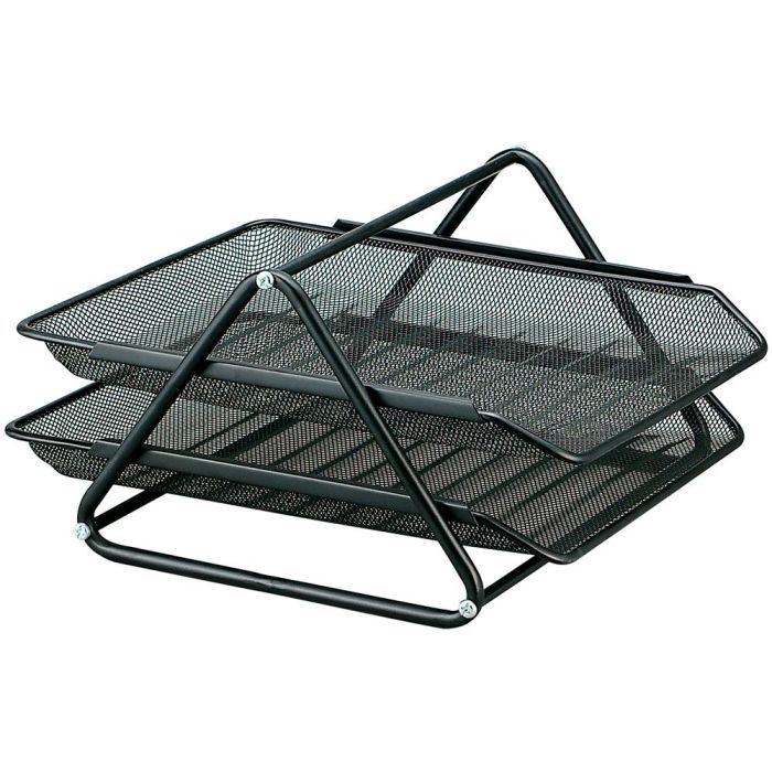 Bandeja Sobremesa Metalica Q-Connect Rejilla Gxa100 Negra 2 Bandejas Movibles 300x185x350 mm 1