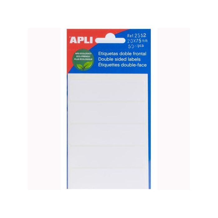 Apli Etiquetas Adhesivas Doble Frontal 20x75 mm Escritura Manual C-Romos 10 X 5H Blanco Apli Etiquetas Adhesivas Doble Frontal 20x75 mm Escritura Manual C-Romos 10 X 5H Blanco