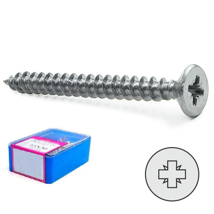 DUVER Caja de Tornillos con Rosca para Madera, Cabeza Plana Pozidrive, 16mm de Largo y 4.5mm de Diámetro