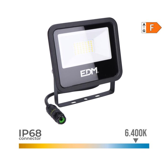 Edm Foco Proyector LED 30W 2370LM 6400K Luz Fría Black Series 15,8x13,5x2,9cm 0 Edm Foco Proyector LED 30W 2370LM 6400K Luz Fría Black Series 15,8x13,5x2,9cm 0