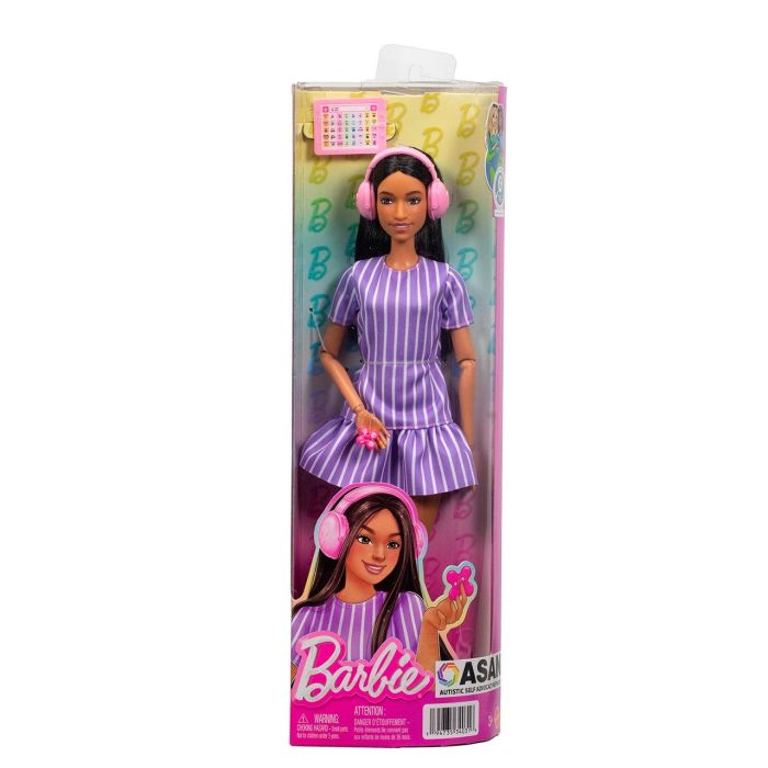 Barbie Muñeca Fashionista Autista Vestido Rayas JJN58 1