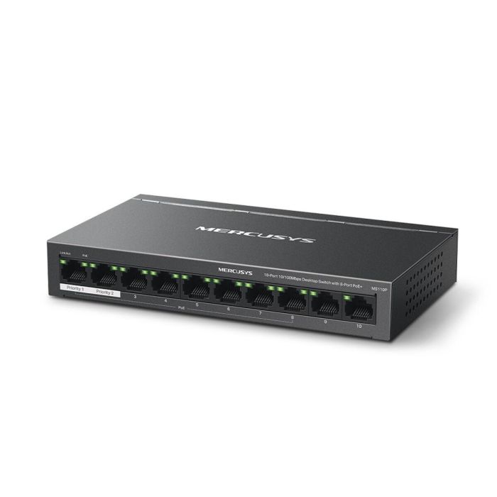 Mercusys MS110P Switch Gestionado Fast Ethernet 10/100 Mbps 10 Puertos RJ45 PoE con Full Duplex, Montaje en Pared, Color Negro 2 Mercusys MS110P Switch Gestionado Fast Ethernet 10/100 Mbps 10 Puertos RJ45 PoE con Full Duplex, Montaje en Pared, Color Negro 2