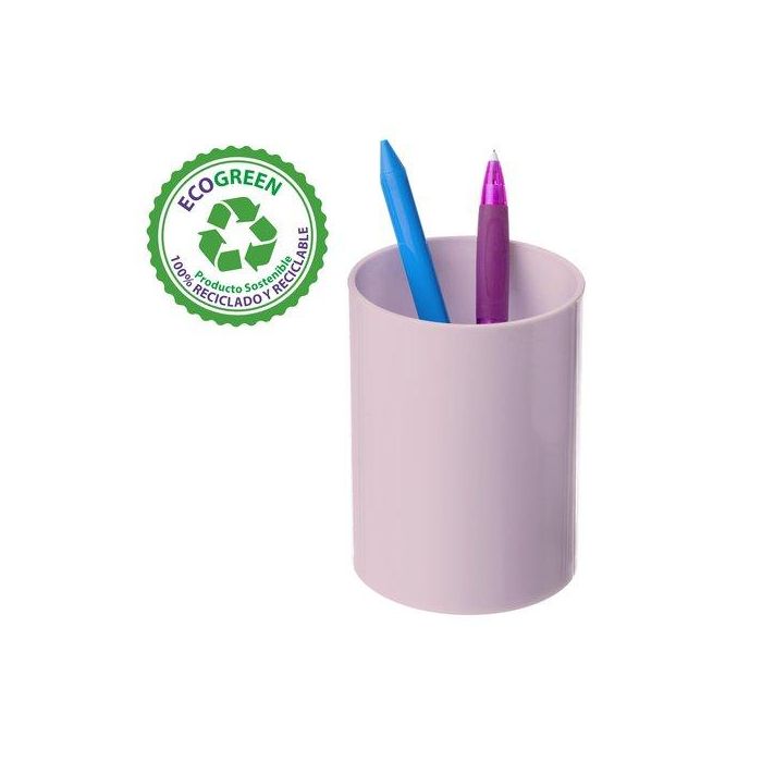 Archivo 2000 Cubilete Portalápices Ecogreen Plástico 100% Reciclado Rosa Pastel, Ø75mm Alto 105mm