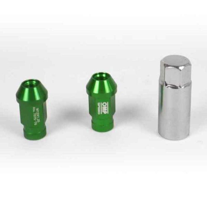 Set Tuercas OMP 7075 40 mm M12 x 1,50 20 uds Verde Set Tuercas OMP 7075 40 mm M12 x 1,50 20 uds Verde