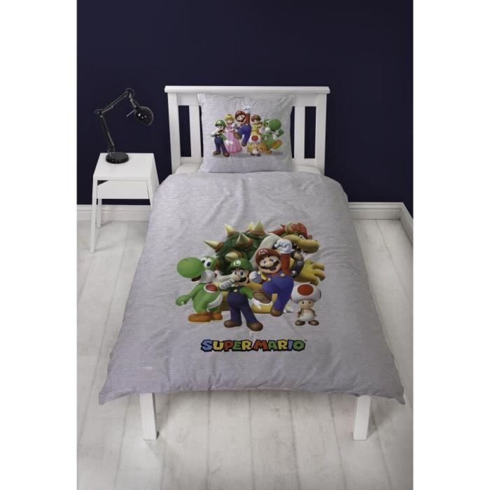 Mario Bros MAR3700891712125 Super Mario - Juego de Cama Reversible de Microfibra - Funda Nórdica 140x200 cm + Funda Almohada 63x63 cm 1