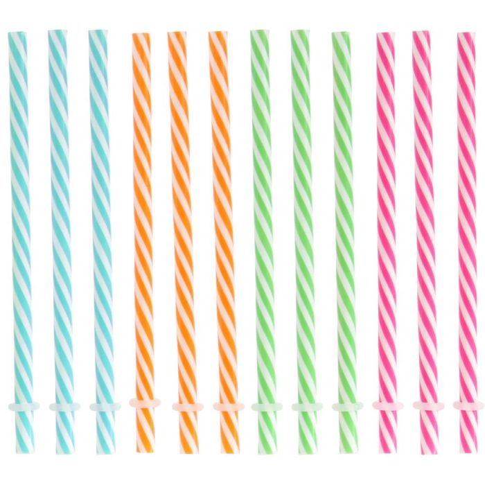 Cook Concept Juego 12 Pajitas Reutilizables de Plástico con Tope para Mugs Colores Rayas 19cm 1