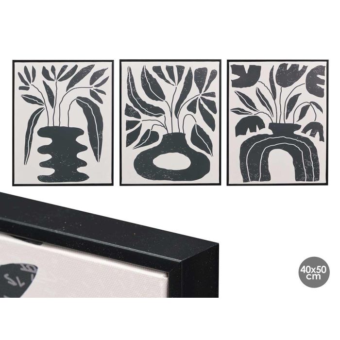 Cuadro Lienzo Marco Negro Jarrones Negros Surtidos Giftdecor 40X50CM (3 Unidades) Cuadro Lienzo Marco Negro Jarrones Negros Surtidos Giftdecor 40X50CM (3 Unidades)