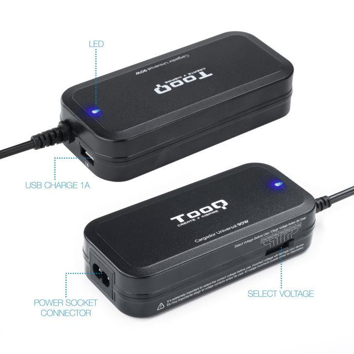 TOOQ Cargador Universal TQLC-90BS02M 90W USB 12 Conectores para Portátil 2
