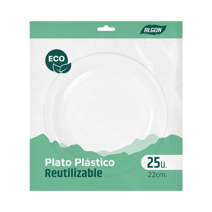 Set de 25 platos redondos de plástico económico 22 cm Algon (12 Cajas) 1 Set de 25 platos redondos de plástico económico 22 cm Algon (12 Cajas) 1