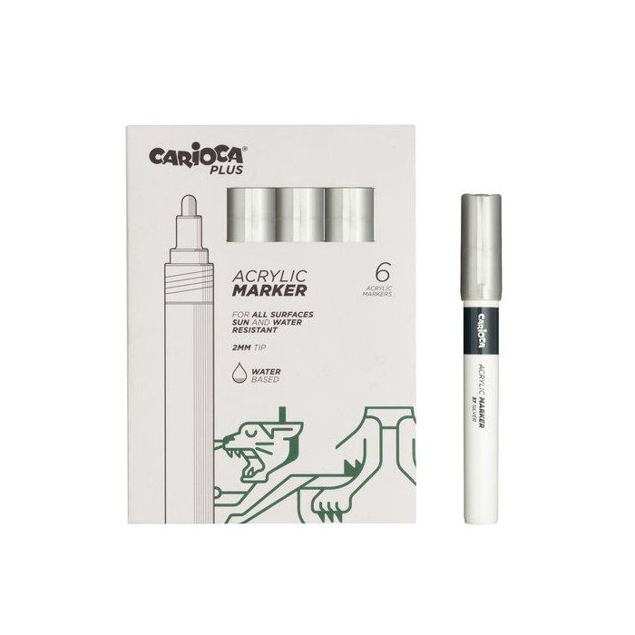 Rotulador Acrilico Carioca Plus Caja De 6 Plata